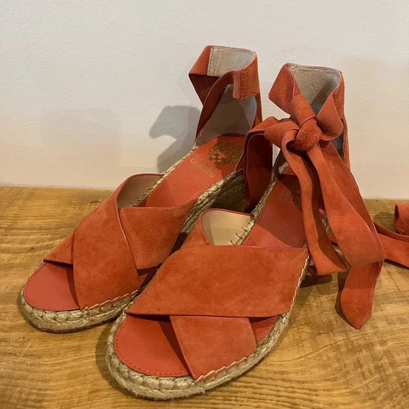 Vince Camuto peach/pink tie up wedge heels women’s size 8.5 - Picture 7 of 7